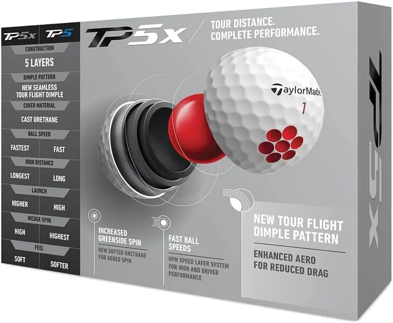 TaylorMade TP5 & TP5x Golf Balls (White, Yellow, Pix)