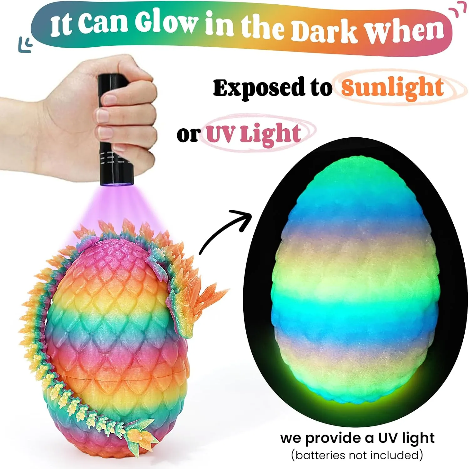 TBOLINE 3D Printed Dragon Egg Glow in The Dark, 3D Printer Full Articulated Crystal Animals Fidget Toy, Surprise Easter Mythical Pieces Dragon Toy for Kids Teen Boys Girls