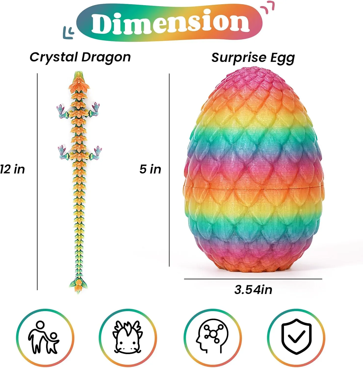 TBOLINE 3D Printed Dragon Egg Glow in The Dark, 3D Printer Full Articulated Crystal Animals Fidget Toy, Surprise Easter Mythical Pieces Dragon Toy for Kids Teen Boys Girls