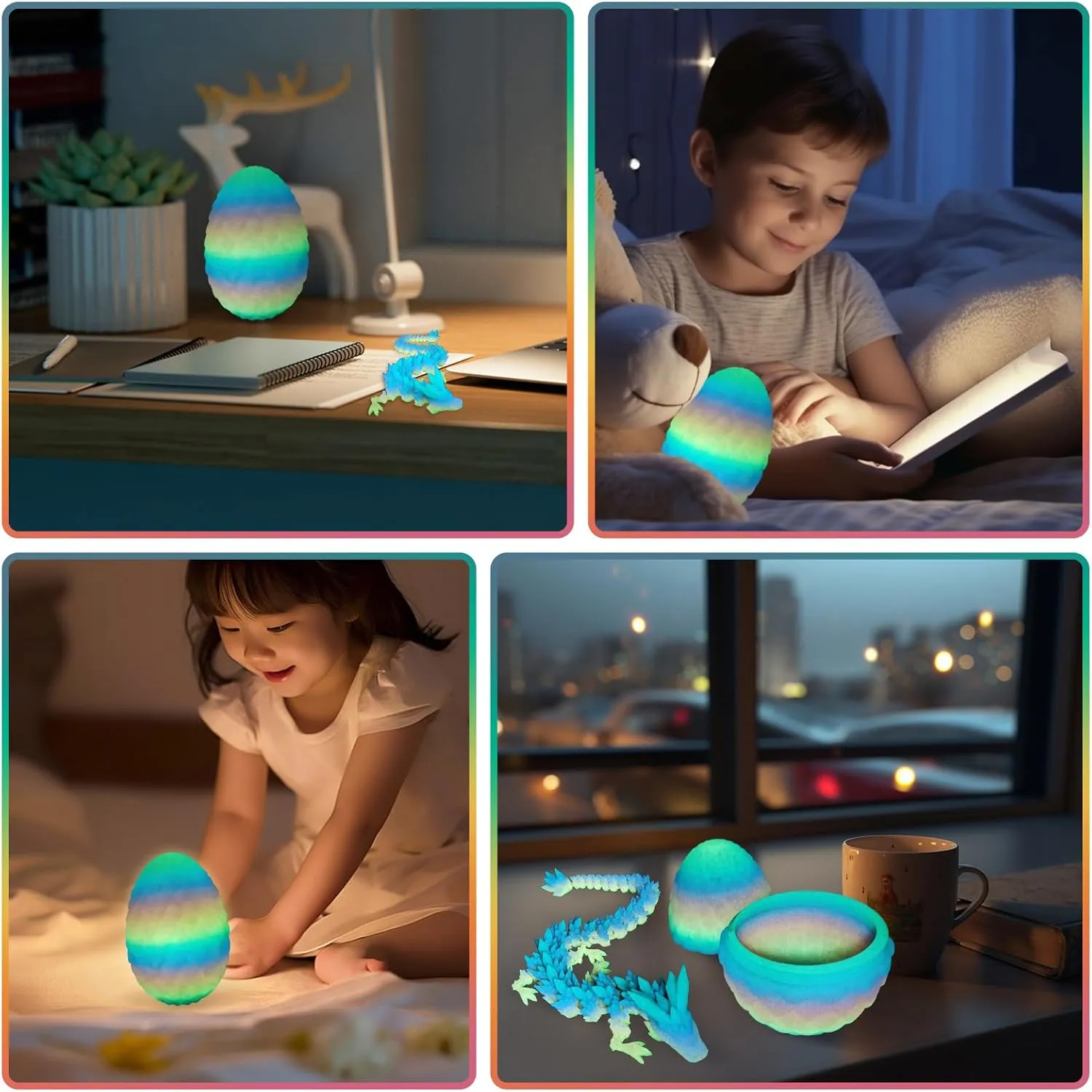 TBOLINE 3D Printed Dragon Egg Glow in The Dark, 3D Printer Full Articulated Crystal Animals Fidget Toy, Surprise Easter Mythical Pieces Dragon Toy for Kids Teen Boys Girls