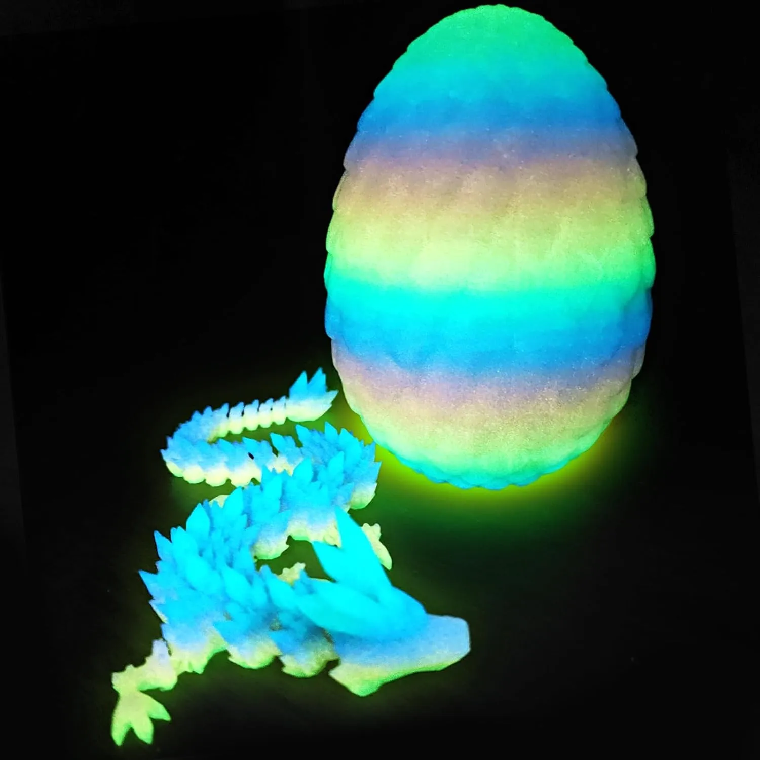 TBOLINE 3D Printed Dragon Egg Glow in The Dark, 3D Printer Full Articulated Crystal Animals Fidget Toy, Surprise Easter Mythical Pieces Dragon Toy for Kids Teen Boys Girls