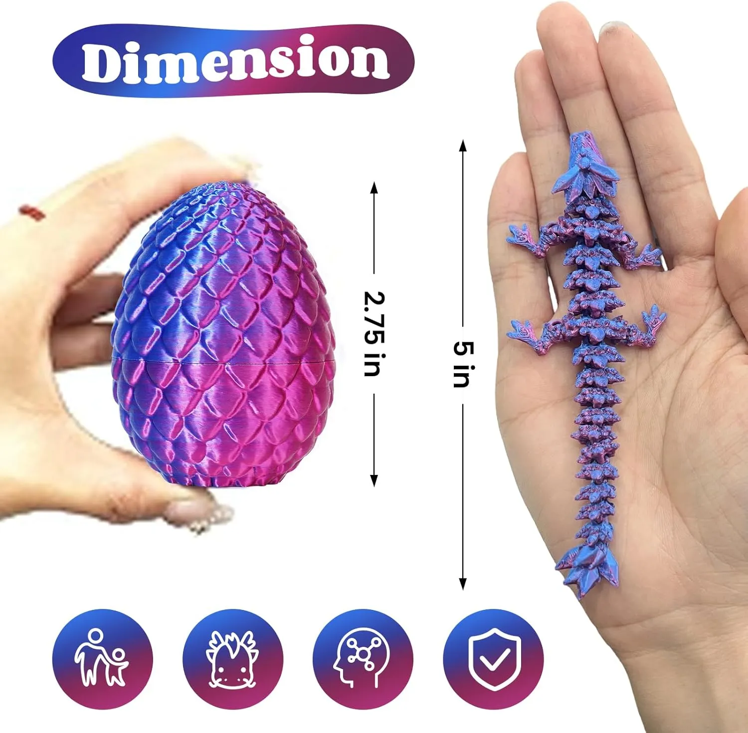 TBOLINE 4PCS 3D Printed Dragon Egg, Mystery Easter Egg Articulated Crystal Animals Fidget Toy for Kid Boy Girls, 3D Print Small Dinosaur Eggs Toy Kindergarten Graduation Gifts for Boys (4-Piece-C)