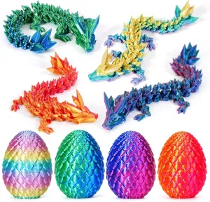 TBOLINE 4PCS 3D Printed Dragon Egg, Mystery Easter Egg Articulated Crystal Animals Fidget Toy for Kid Boy Girls, 3D Print Small Dinosaur Eggs Toy Kindergarten Graduation Gifts for Boys (4-Piece-C)