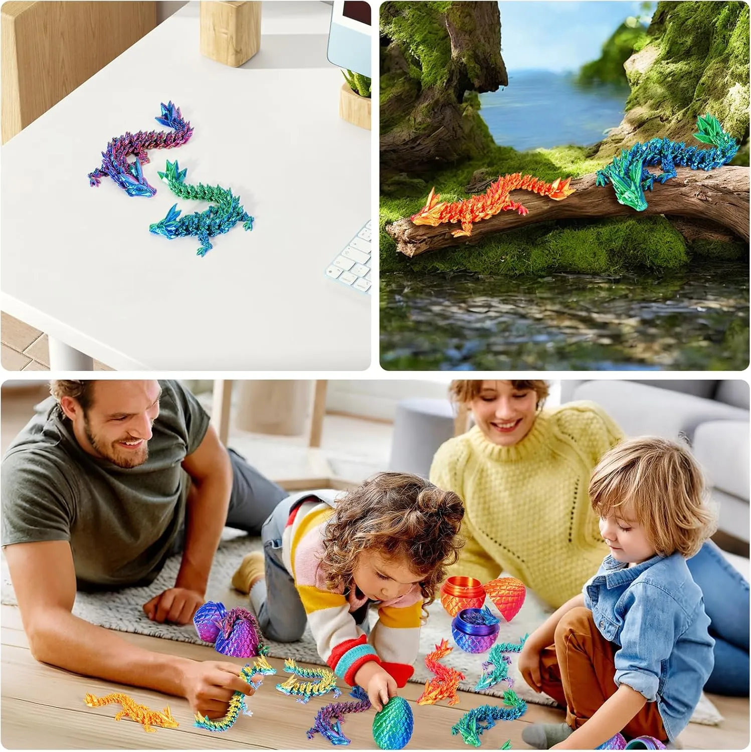 TBOLINE 4PCS 3D Printed Dragon Egg, Mystery Easter Egg Articulated Crystal Animals Fidget Toy for Kid Boy Girls, 3D Print Small Dinosaur Eggs Toy Kindergarten Graduation Gifts for Boys (4-Piece-C)