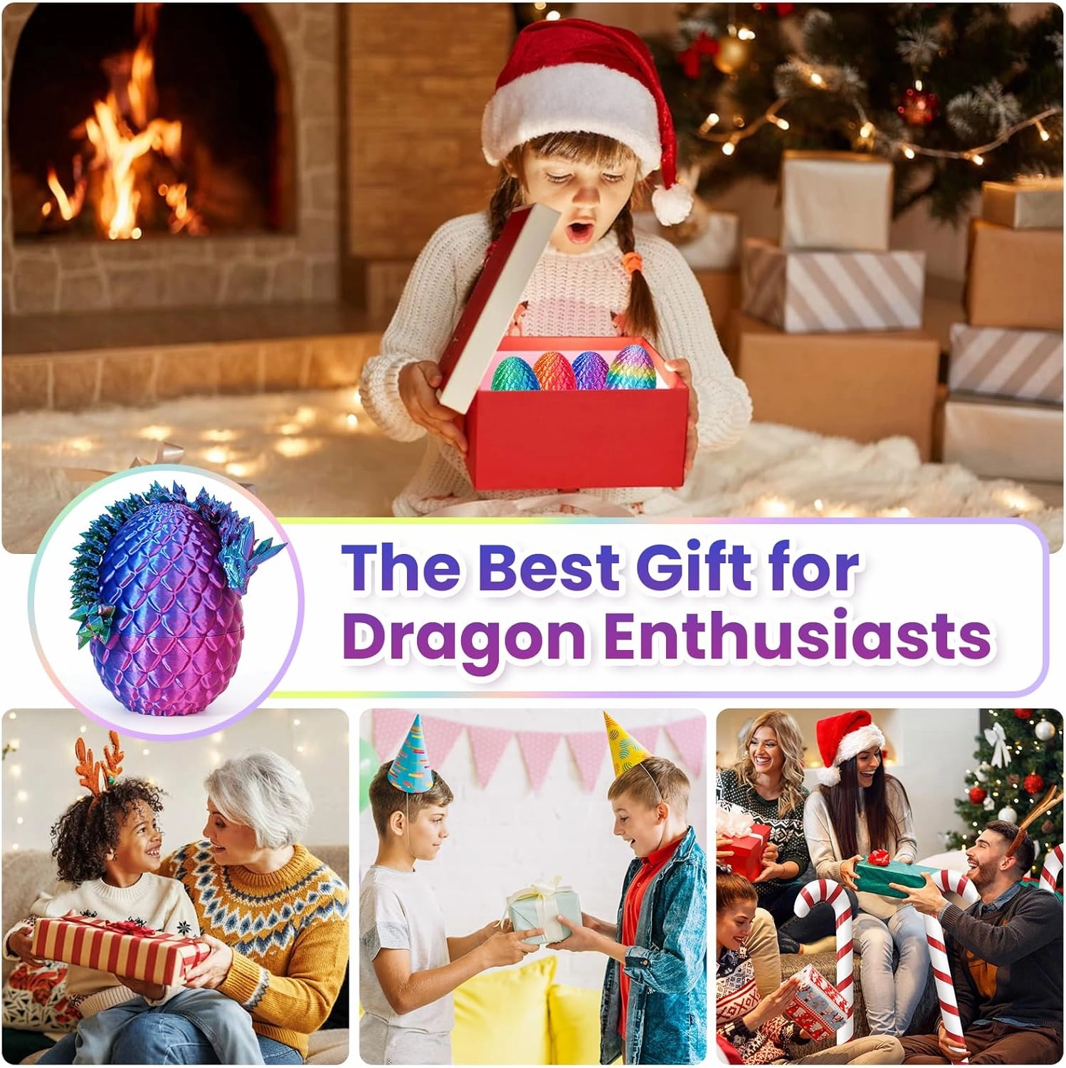 TBOLINE 5Pack 3D Printed Dragon Egg, Mystery Easter Egg Articulated Crystal Animals Fidget Toy for Kid Boy Girls, Mythical Pieces Dragon in Egg Small Dinosaur Eggs Toy