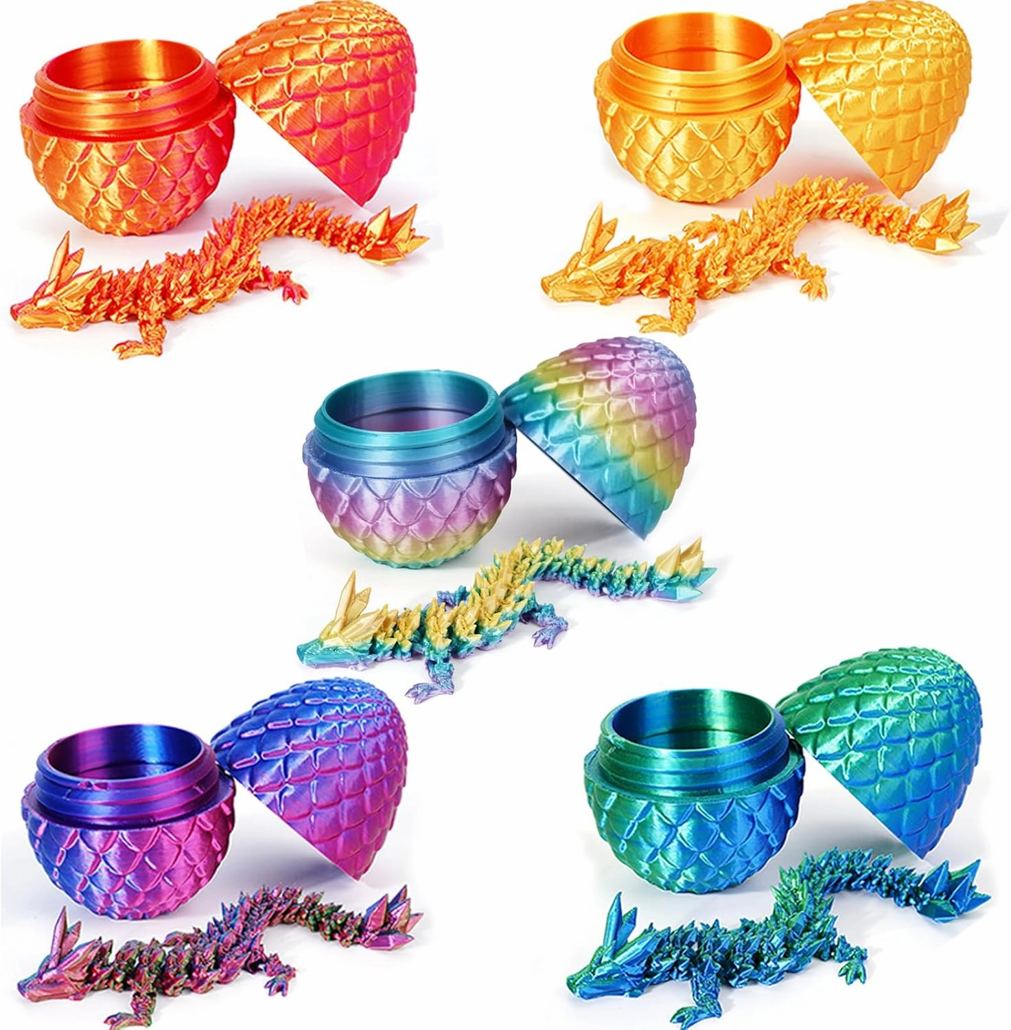 TBOLINE 5Pack 3D Printed Dragon Egg, Mystery Easter Egg Articulated Crystal Animals Fidget Toy for Kid Boy Girls, Mythical Pieces Dragon in Egg Small Dinosaur Eggs Toy