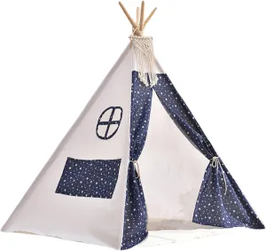 Teepee Tent for Kids Starry Pattern Kids Play Tent with Door Curtain & Skylight 31.5x31.5x43 Inch Cotton Linen Toddler with Tassel for Indoor