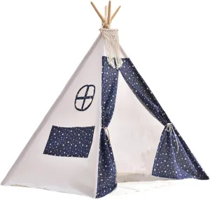 Teepee Tent for Kids Starry Pattern Kids Tent Indoor with Door Curtain & Skylight 31.5x31.5x43 Inch Natural Cotton Canvas Toddler Tent with Tassel Kids Play Tent for Girls & Boys