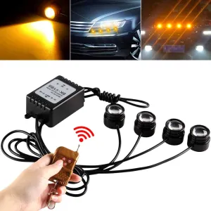 Teguangmei 4 in 1 Car Motorcycle LED Eagle Eye Emergency Strobe Warning Lights Car Truck Accessories DRL Wireless Remote Control Flash Lights 12V Amber