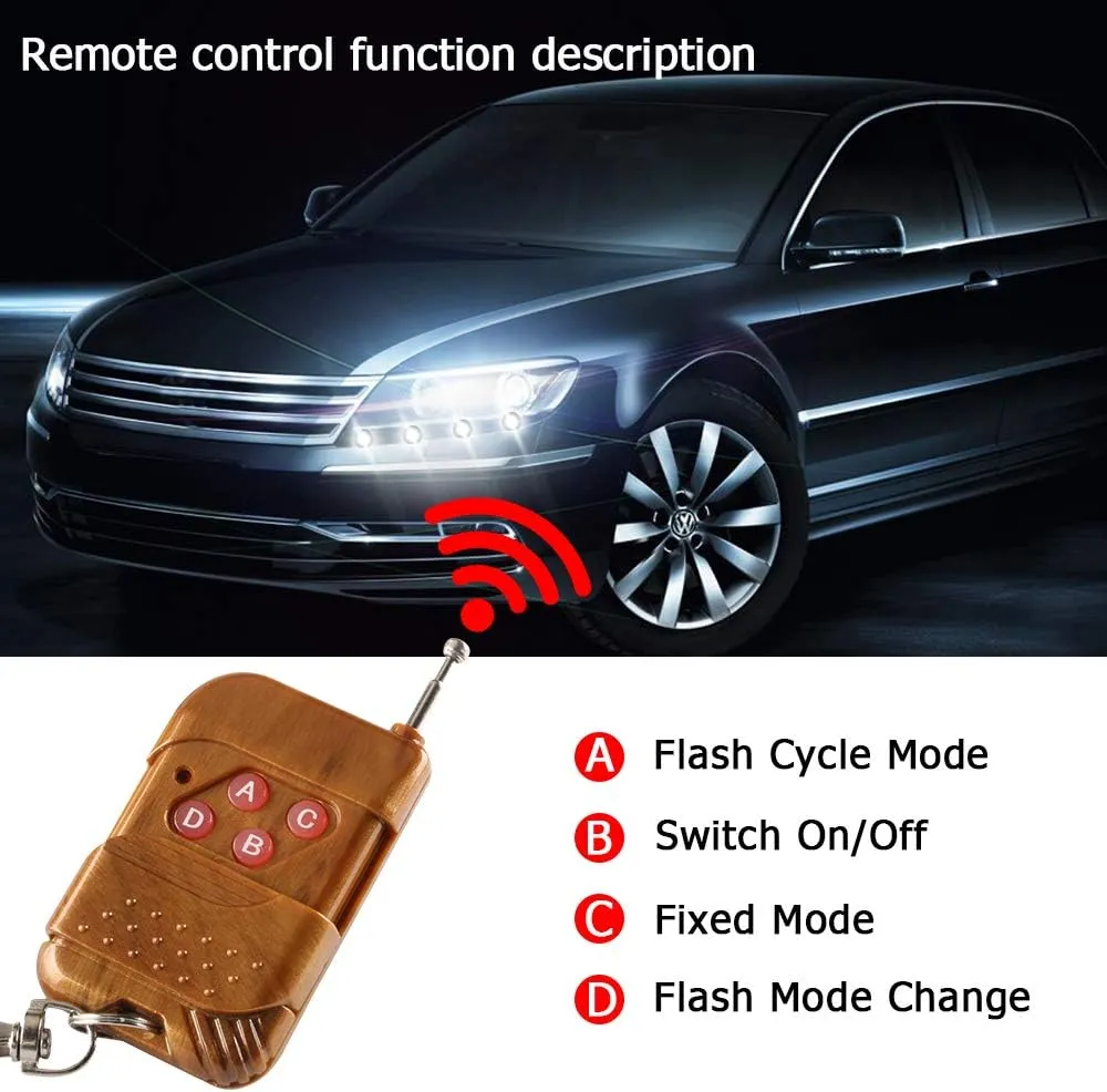 Teguangmei 4 in 1 Car Motorcycle LED Eagle Eye Emergency Strobe Warning Lights Car Truck Accessories DRL Wireless Remote Control Flash Lights 12V Red