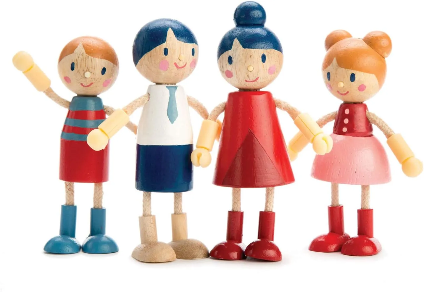 Tender Leaf Toys - Doll Family - Cute Wooden Flexible Doll Family for Kid's Dollhouse, Four Pcs of Multicultural Mom, Dad, Boy and Girl - Age 3 