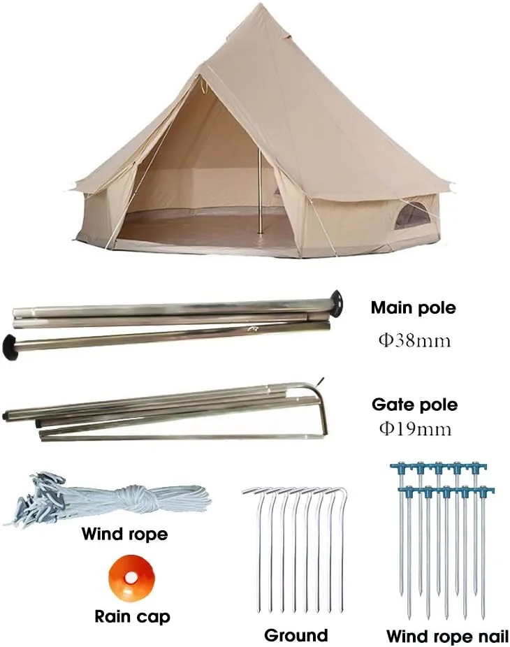 Tent Bell Tent Indian diameter 3M/4M/5M/6M Cotton Canvas Large family tents 4 Seasons outdoor yurt Bell Tent Glamping for Camping