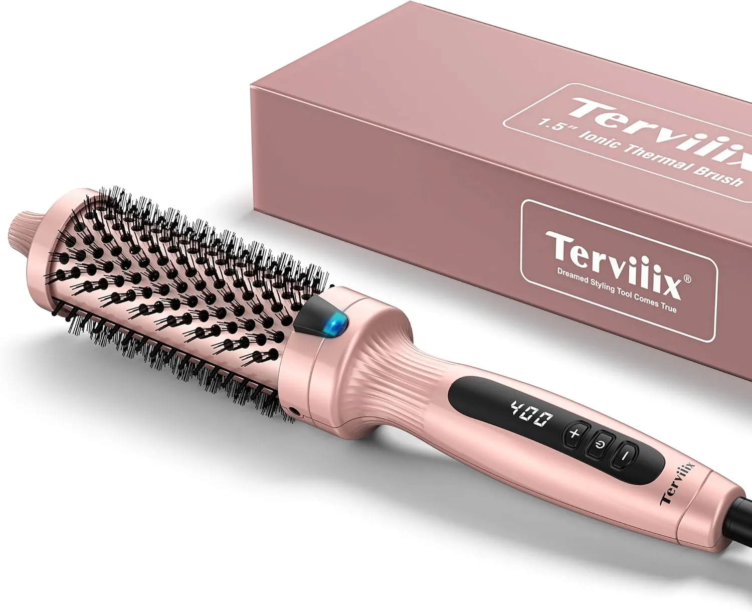 Terviiix Thermal Brush Get Voluminous Style, Quick Heating Hot Brush, Ceramic Tourmaline Ionic Heated Curling Iron, Digital Display 9 Temperatures Curling Wand, Dual Voltage, 1.5 Inch