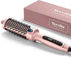 Terviiix Thermal Brush Get Voluminous Style, Quick Heating Hot Brush, Ceramic Tourmaline Ionic Heated Curling Iron, Digital Display 9 Temperatures Curling Wand, Dual Voltage, 1.5 Inch