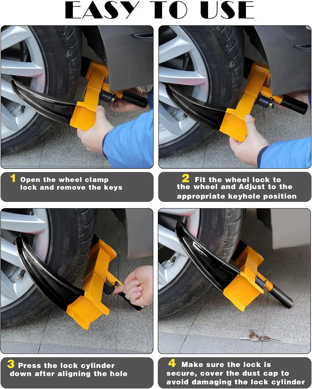 Tevlaphee Universal Wheel Lock Heavy Duty Security Trailer Wheel Lock Anti Theft Wheel Locks for Cars SUV Camper Motorcycle Trailer Great Deterrent Bright Color with 3 Keys (Red-Yellow)