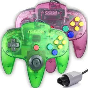 Tevodo N64 Controller, Upgraded Joystick Classic Wired Controller Compatible with N64 Console(Clear Purple and Clear Green)