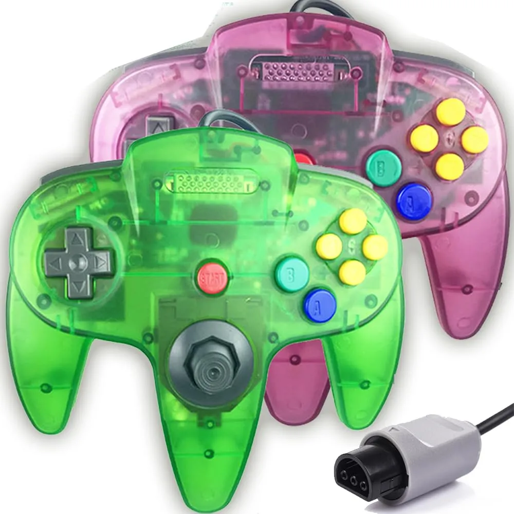 Tevodo N64 Controller, Upgraded Joystick Classic Wired Controller Compatible with N64 Console(Clear Purple and Clear Green)