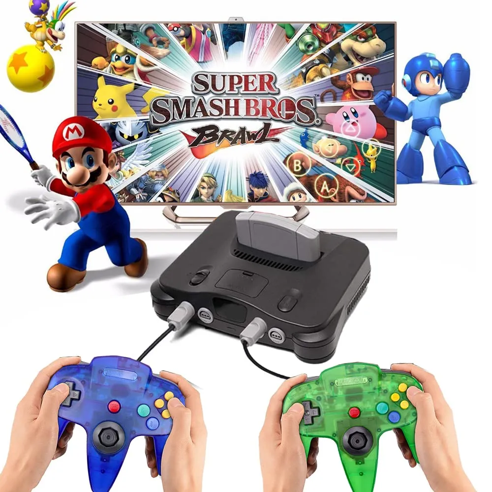 Tevodo N64 Controller, Upgraded Joystick Classic Wired Controller Compatible with N64 Console(Clear Purple and Clear Green)