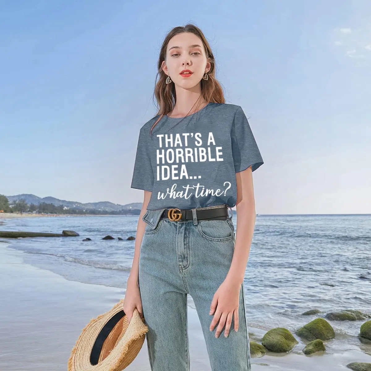 Thats A Horrible Idea What Time T Shirt Womens Cute Funny Saying Letter Print Party Shirt Graphic Tee Tops