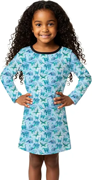 The Picket Fence Girls Dinosaur Dress Toddler, Sensory Friendly Kids Dresses for Girls, Play Clothing for School