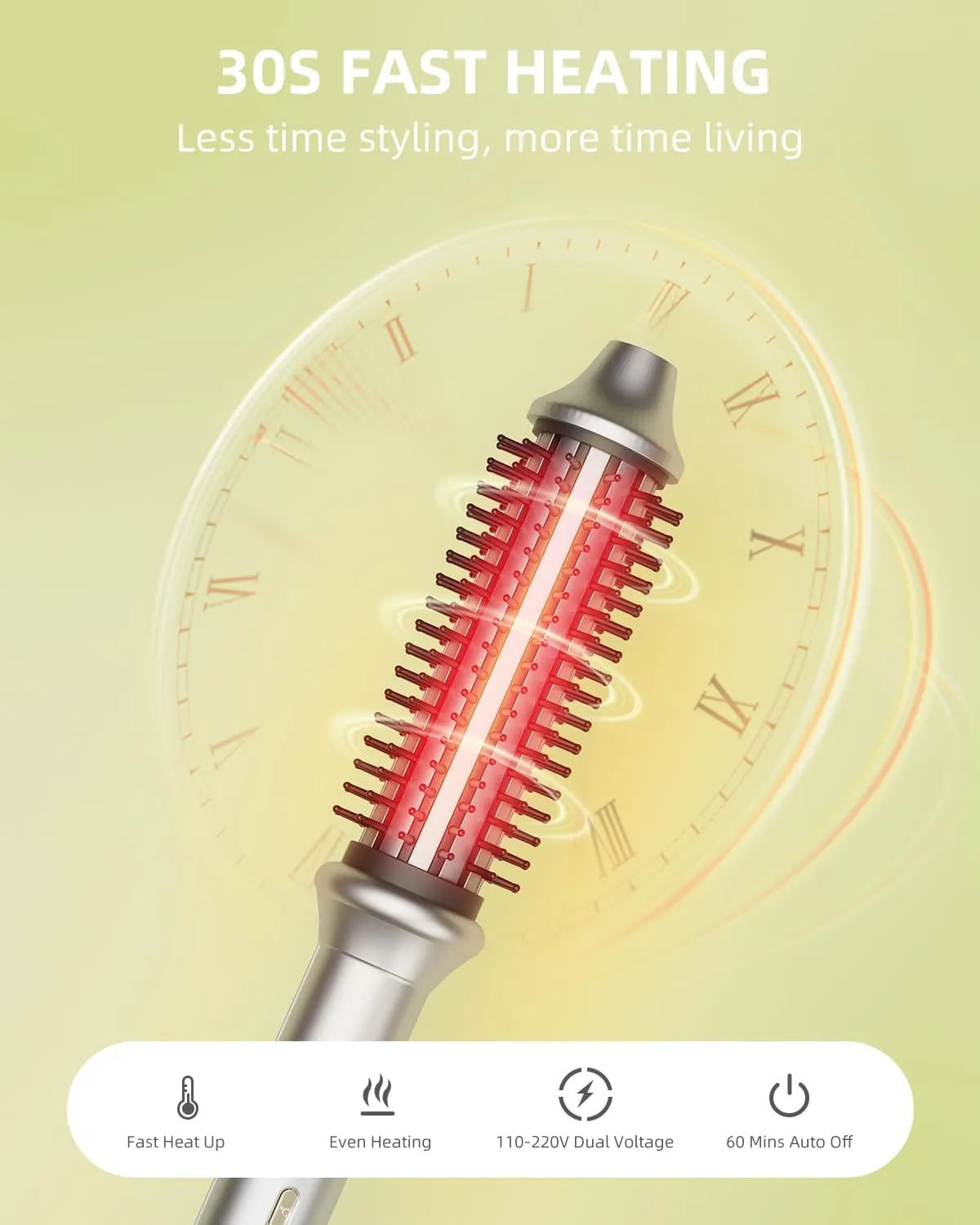 Thermal Brush, Avvnee Curling Iron for Easy Hair Styling, 1.26 Inch Hot Curling Wand, 30s Fast Heating Hested Round Brush for Long Hair