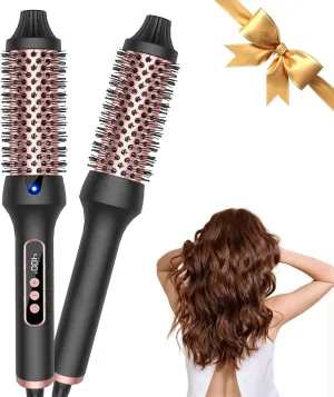 Thermal Brush，1.5 inch Heated Round Brush for Blowout Look，Double Voltage，Negative Ion Technology, Hot Hair Curling Brush with 9 Temperature Settings for All Hair Types