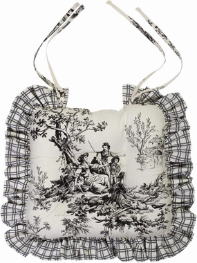 Thomasville At Home Bouvier Black - Toile Ruffled Chair Pad - Pack of 4 with Ties, Indoor, Cotton Cover, 15x13, Polyester Fiber Fill, Made in USA, Kitchen/Dining, (4)