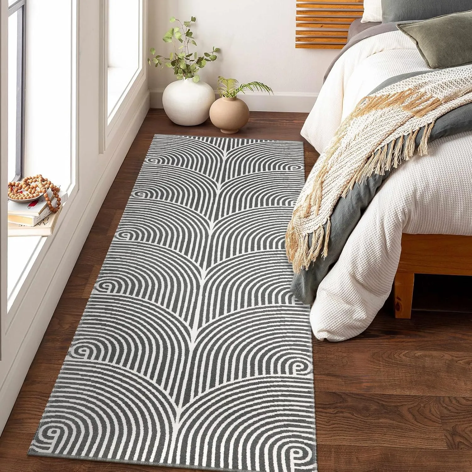 Tiffasea Washable Runner Rug 2'x6', Hallway Runner Gray Kitchen Rugs Cotton Woven Entryway Rug Laundry Room Indoor Outdoor Carpet for Bedroom/Bathroom/Living Room