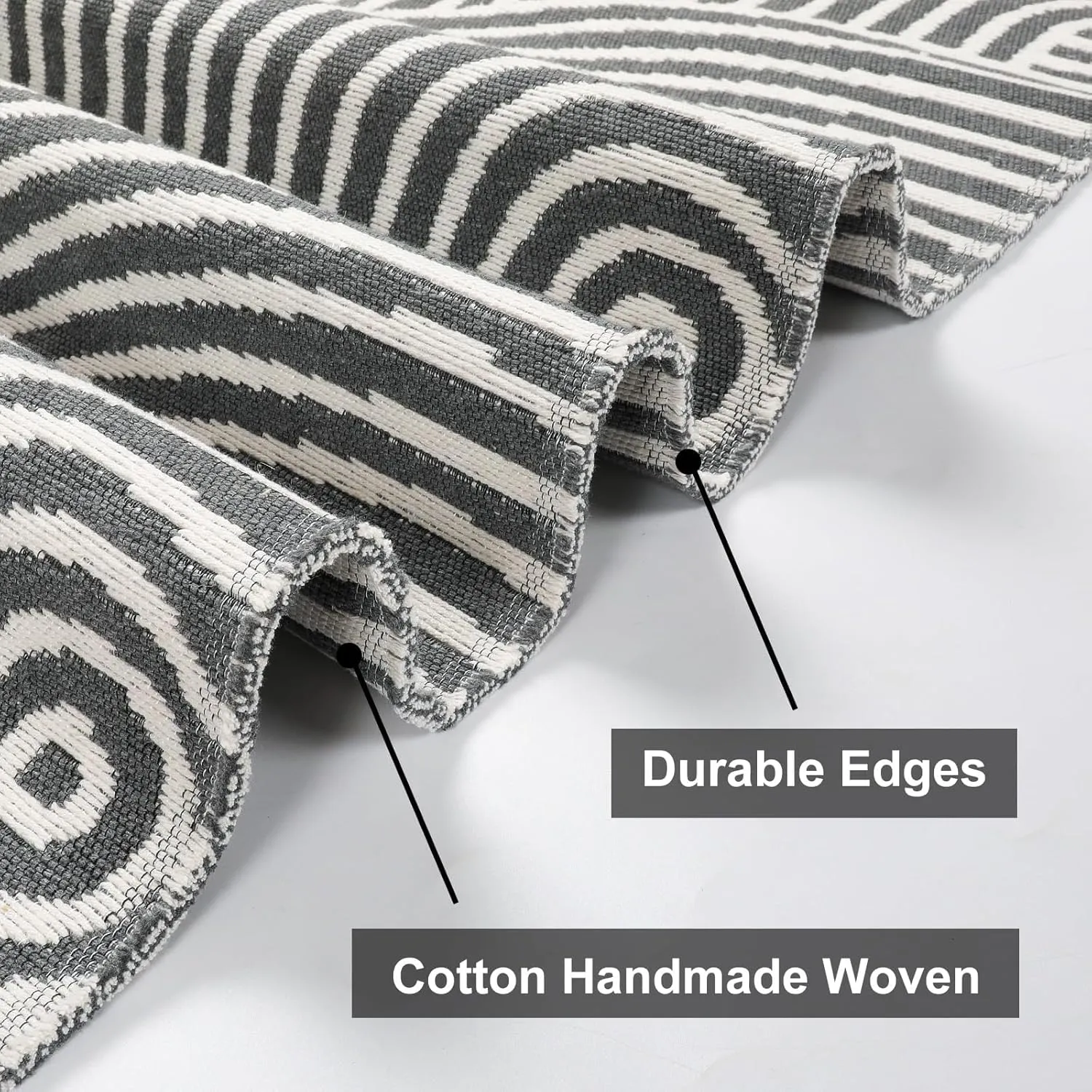 Tiffasea Washable Runner Rug 2'x6', Hallway Runner Gray Kitchen Rugs Cotton Woven Entryway Rug Laundry Room Indoor Outdoor Carpet for Bedroom/Bathroom/Living Room