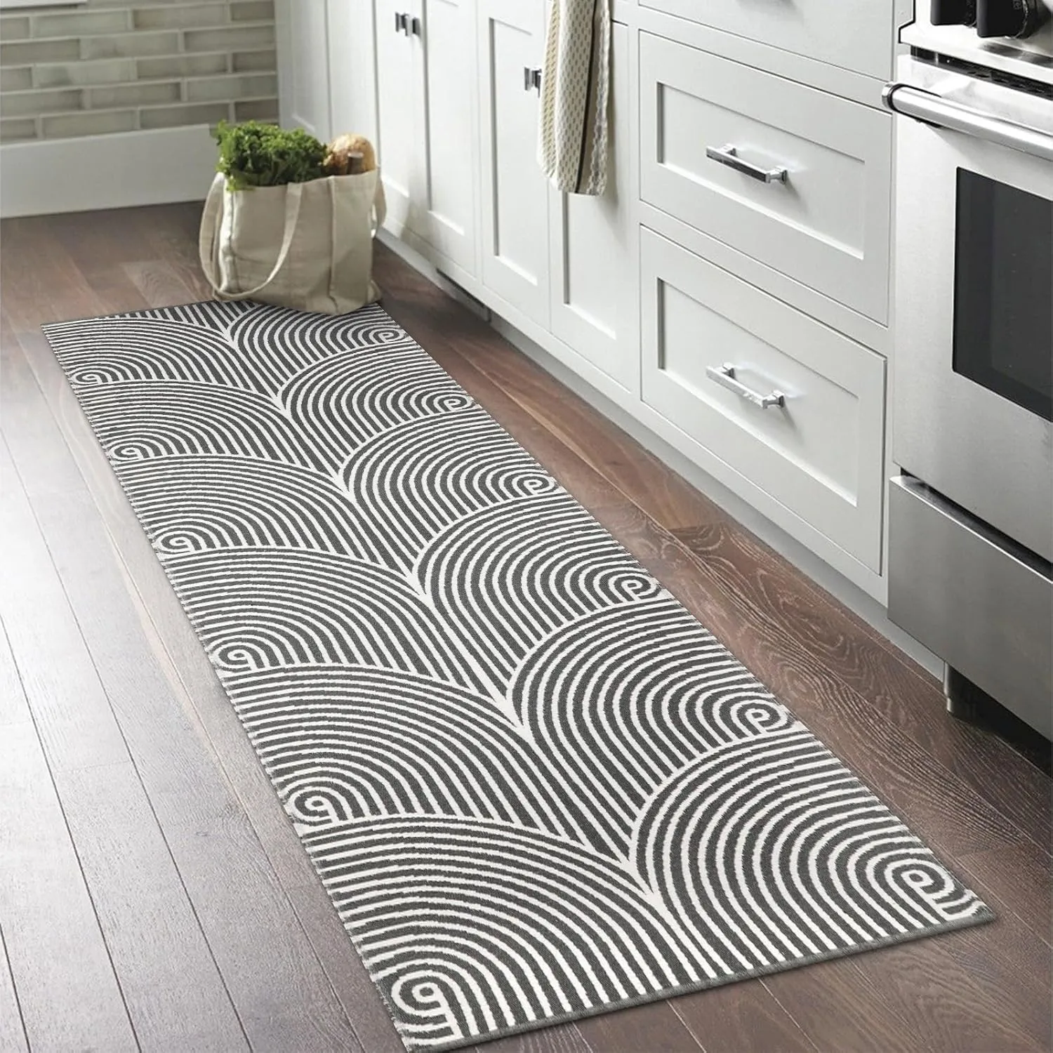 Tiffasea Washable Runner Rug 2'x6', Hallway Runner Gray Kitchen Rugs Cotton Woven Entryway Rug Laundry Room Indoor Outdoor Carpet for Bedroom/Bathroom/Living Room
