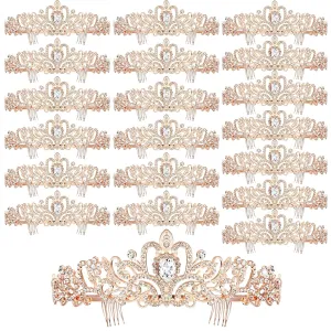 Tigeen 20 Pcs Crystal Tiara Crowns Princess Crown for Women Crown with Combs Rhinestone Princess Tiara Bride Crown for Birthday Party Bridal Wedding Prom Hair Accessories(Rose Gold)