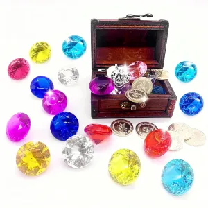 Tiiano Treasure Chest with 10 Colorful Diamonds, Decision Coins and Pirate Coins, Ideal Pool Toy Set for Summer Swimming and Diving Fun