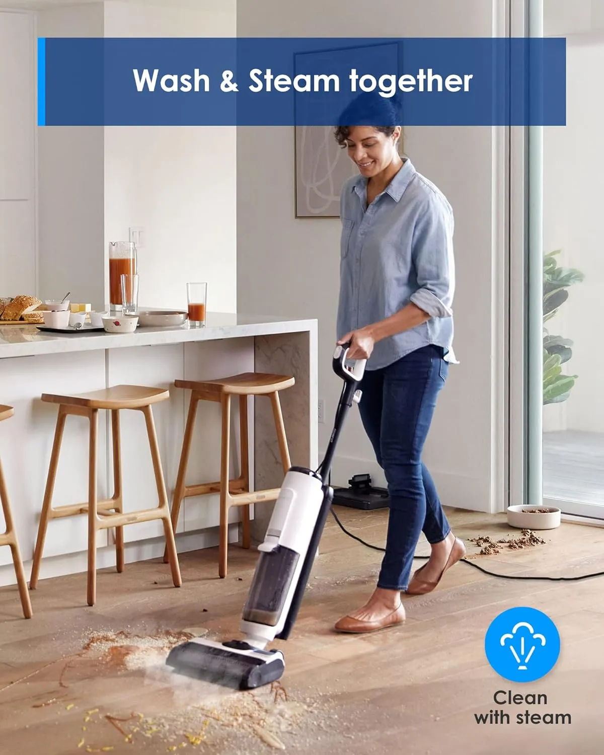 Tineco Floor ONE S5 Steam Corded Wet Dry Vacuum All-in-one, Hardwood Floor Cleaner Great for Sticky Messes, Smart Steam Mop for Hard Floors with Digital Display and Long Run Time