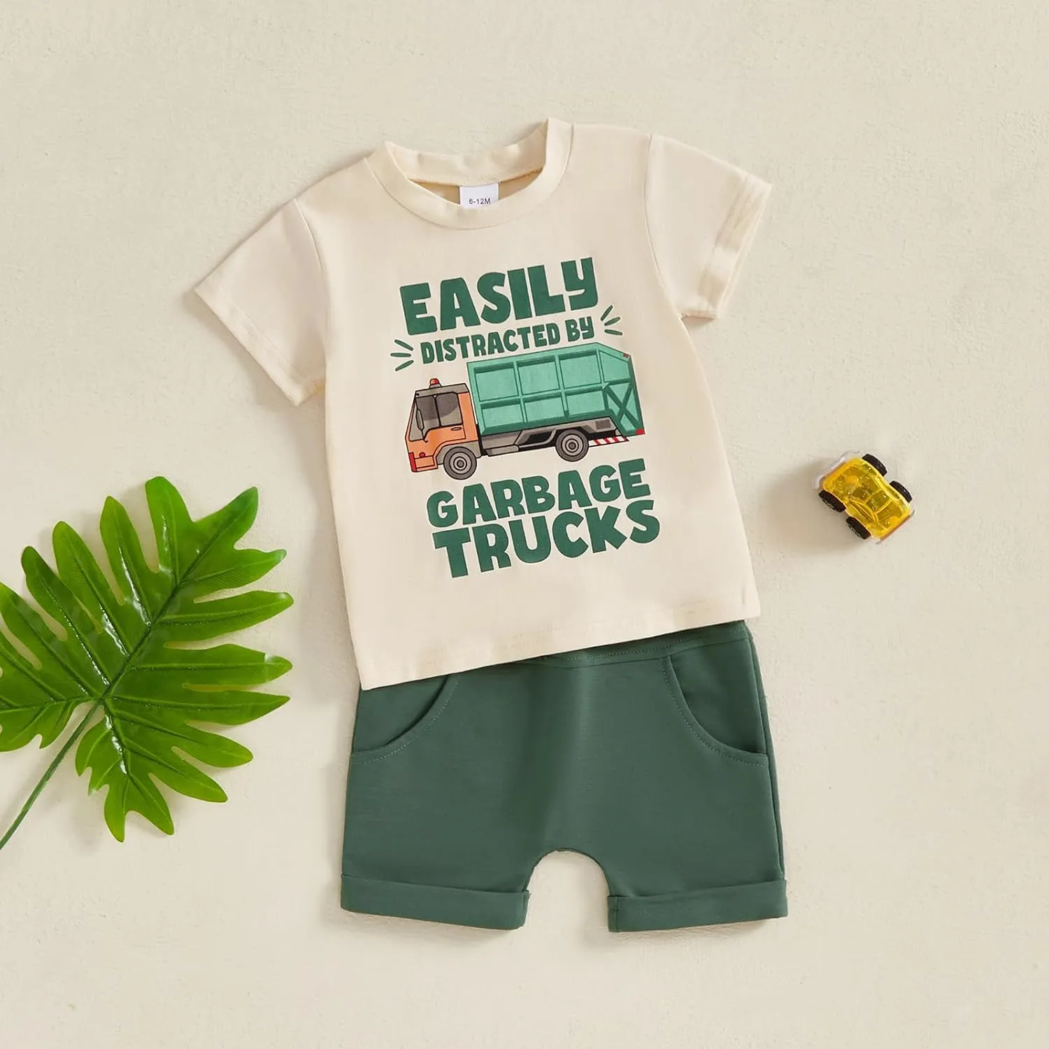 Toddler Baby Boy Garbage Truck Short Sleeve T-Shirt Tops Shorts Set Trash Day Truck Driver Outfit 2Pcs Summer Clothes