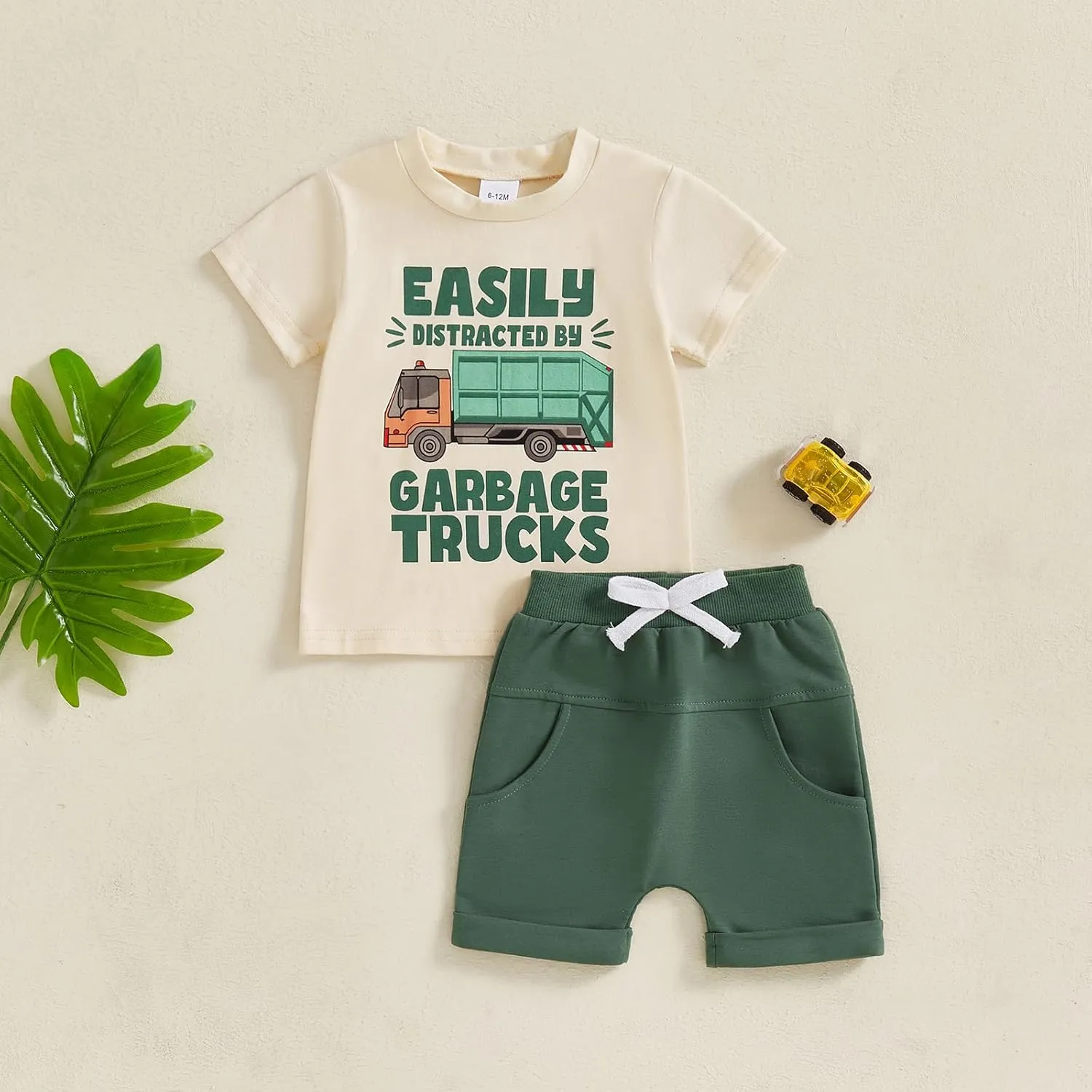 Toddler Baby Boy Garbage Truck Short Sleeve T-Shirt Tops Shorts Set Trash Day Truck Driver Outfit 2Pcs Summer Clothes