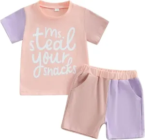 Toddler Baby Girls Summer Clothes Letter Short Sleeve T-shirt Top Shorts Sets Cute Newborn Infant Outfits 6M-3T