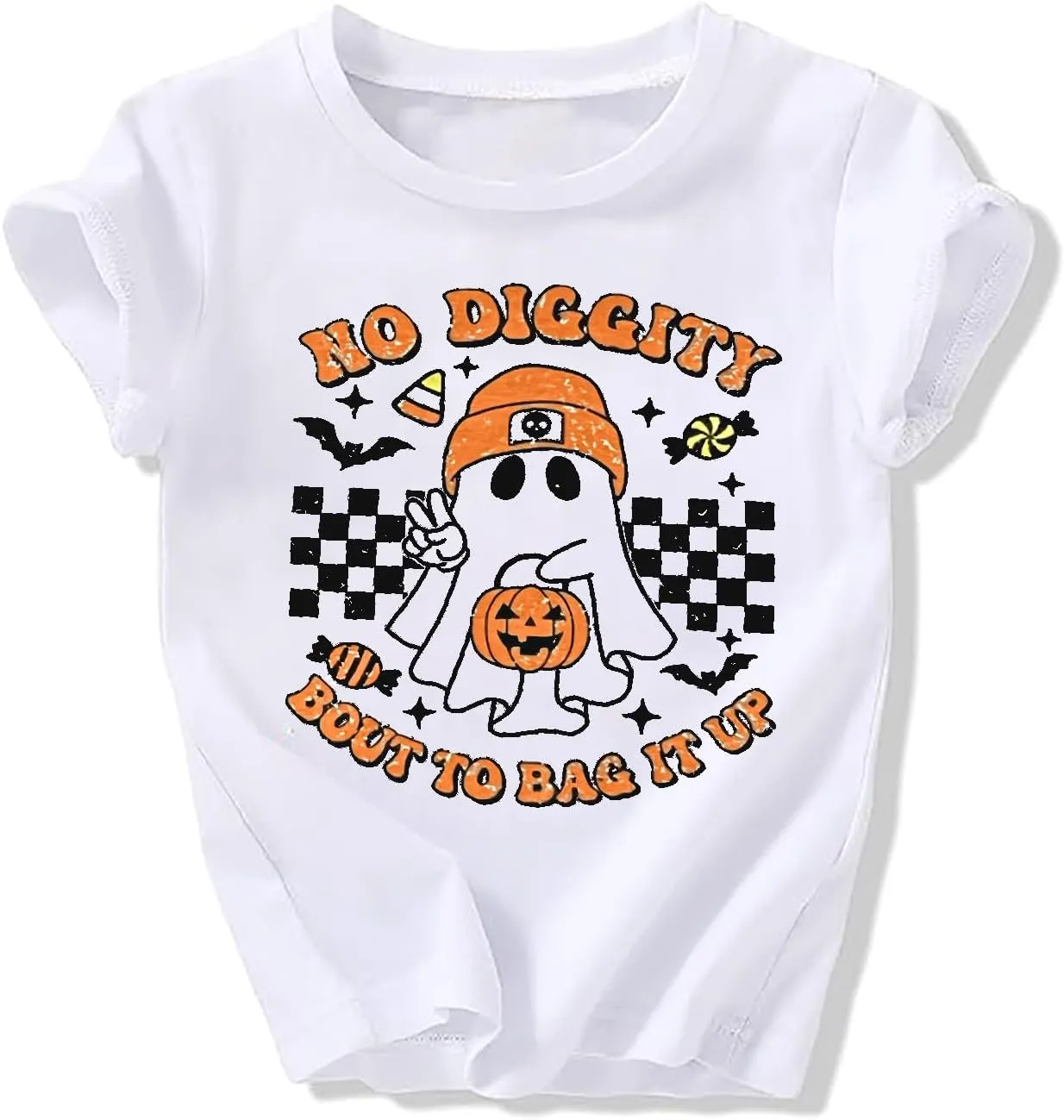 Toddler Boys Girls Halloween Ghost Shirt No Diggity Bout to Bag it Up Funny Letter Print T-Shirt Fall Holiday Tops