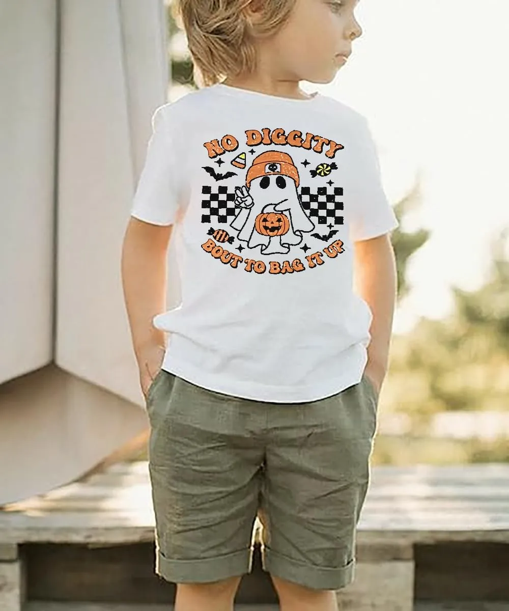 Toddler Boys Girls Halloween Ghost Shirt No Diggity Bout to Bag it Up Funny Letter Print T-Shirt Fall Holiday Tops