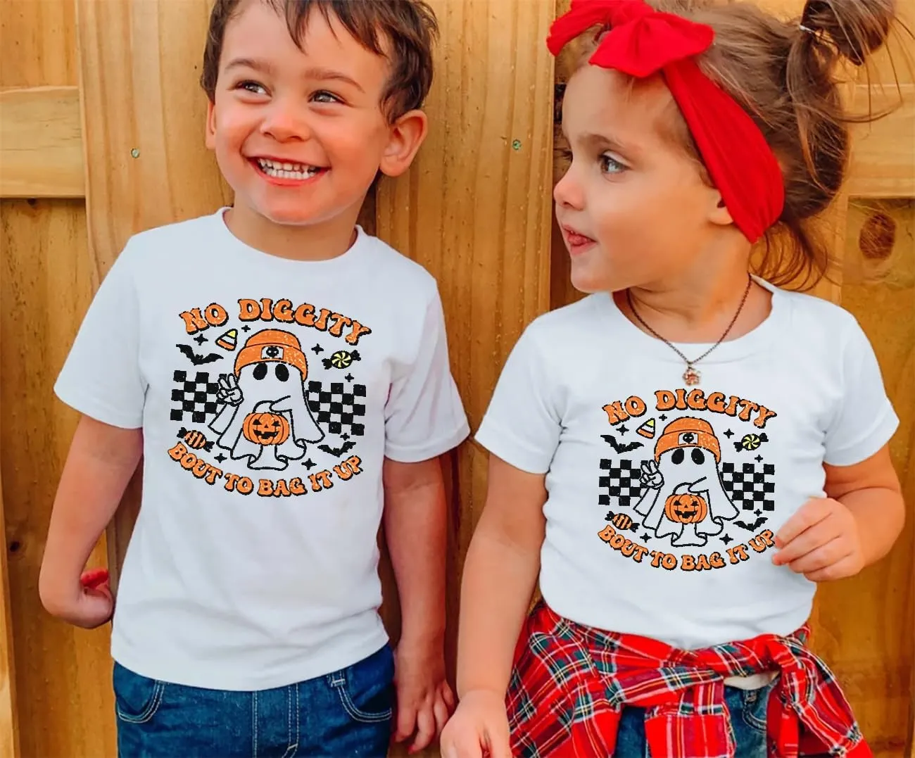 Toddler Boys Girls Halloween Ghost Shirt No Diggity Bout to Bag it Up Funny Letter Print T-Shirt Fall Holiday Tops