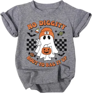 Toddler Boys Girls Halloween Ghost Shirt No Diggity Bout to Bag it Up Funny Letter Print T-Shirt Fall Holiday Tops