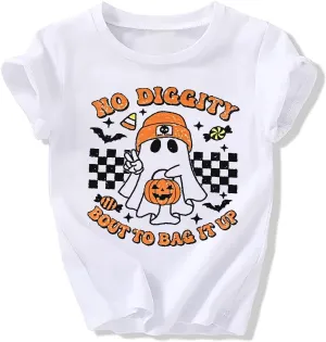 Toddler Boys Girls Halloween Ghost Shirt No Diggity Bout to Bag it Up Funny Letter Print T-Shirt Fall Holiday Tops