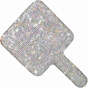 Tong Gu Rhinestone Small Handheld Mirror with Handle Crystal Travel Makeup Tool (Silver,Square)