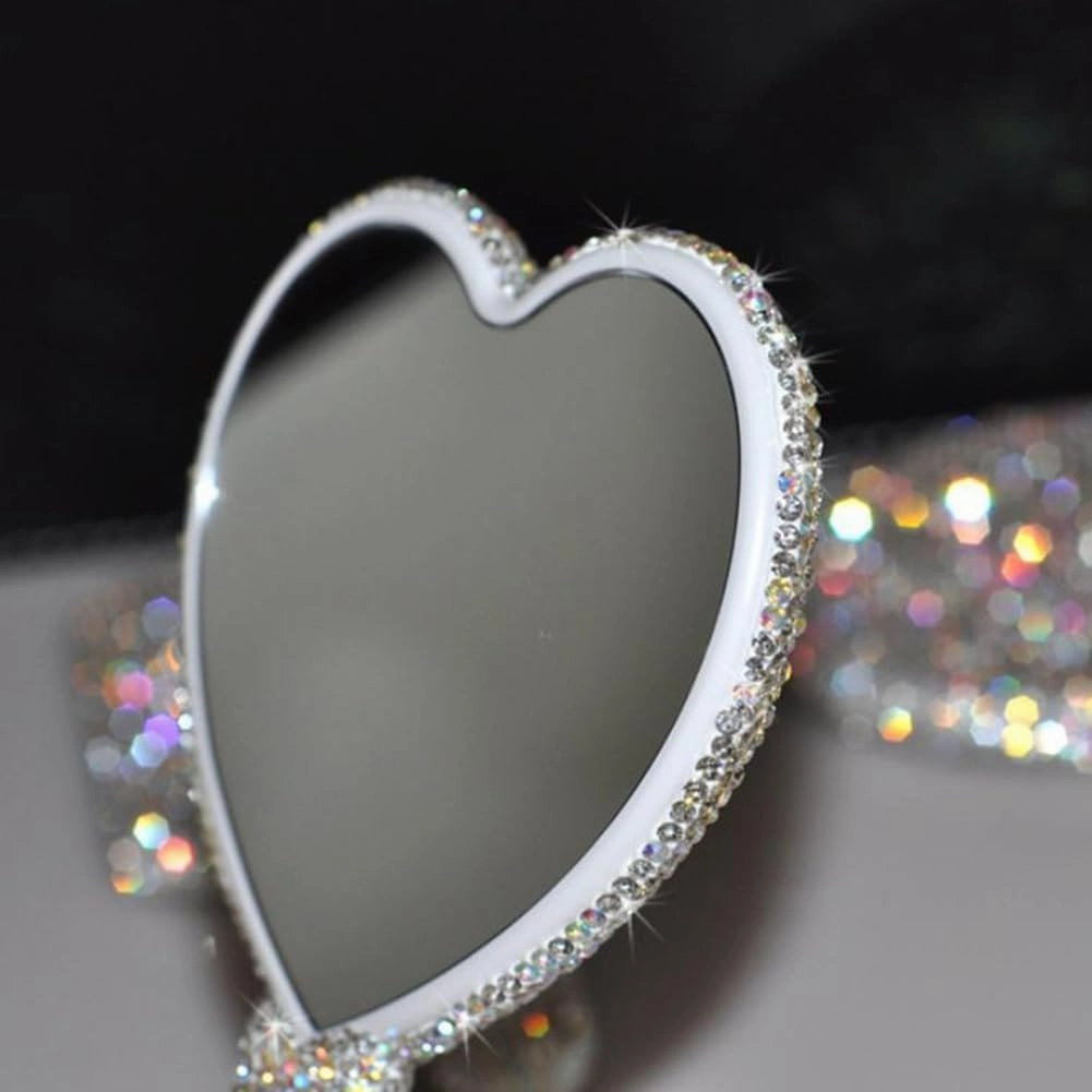 Tong Gu Rhinestone Small Handheld Mirror with Handle Crystal Travel Makeup Tool (Silver,Square)