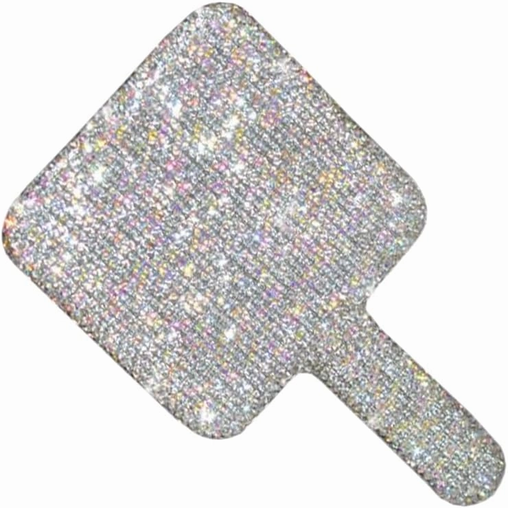 Tong Gu Rhinestone Small Handheld Mirror with Handle Crystal Travel Makeup Tool (Silver,Square)