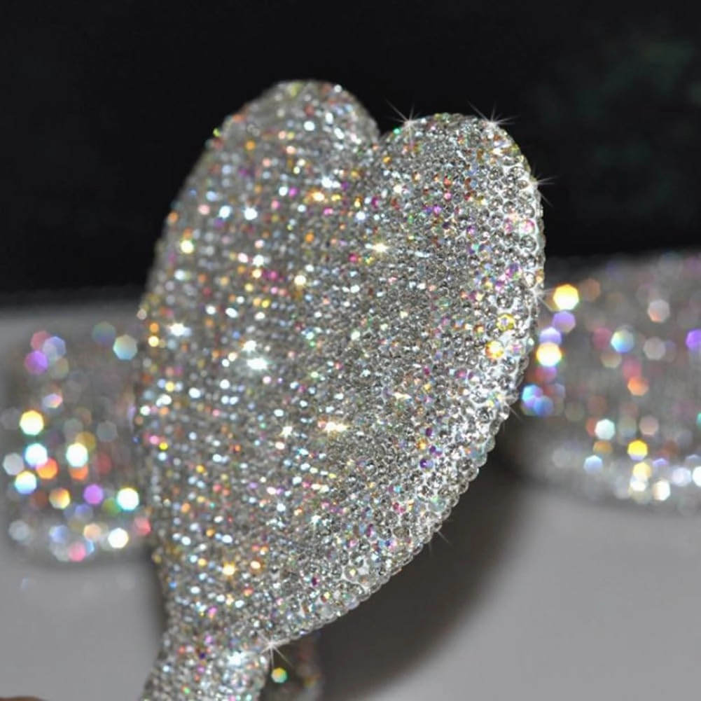 Tong Gu Rhinestone Small Handheld Mirror with Handle Crystal Travel Makeup Tool (Silver,Square)