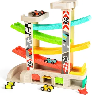 TOP BRIGHT Car Ramp Toys, Race Track Car Toy for Toddler Age 2-4 Year Old Boy with 4 Cars, Parking Lot & Gas Station, Toddler Toys for 2 Year Old Boy Toys, for 3 Year Old Boy