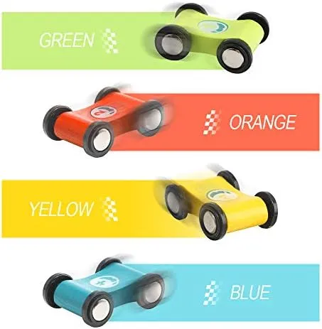 TOP Bright Toddler Wooden Race Track Car Ramp Toys for 1 2 Year Old Baby Motor Skills Race Tracks Car Ramp Vehicle Playsets with 4 Mini Cars and 1 Car Garage