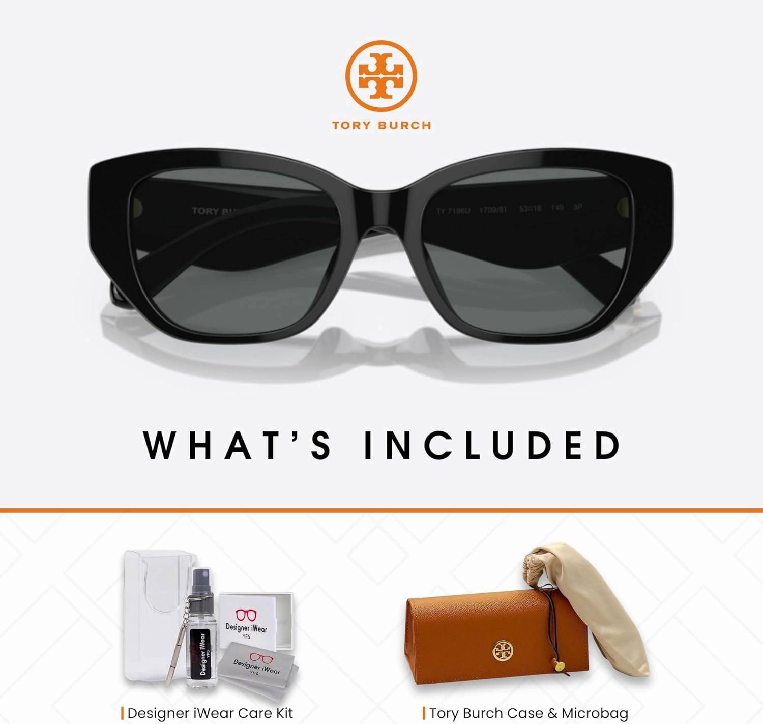 Tory Burch TY7196U Rectangular Sunglasses for Women   BUNDLE With Designer iWear Complimentary Eyewear Kit