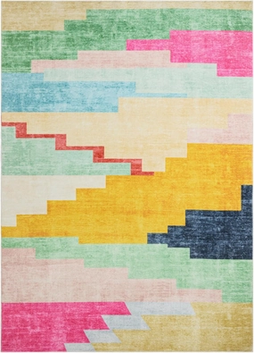 TOWN & COUNTRY PLAY Nara Southwest Pop Kid's Washable Area Rug, Soft & Plush, Safe Non-Slip Backing, Bedroom Rug, Dorm Decor, Playroom & Classroom Rugs, Pink/Multi, 5'2"x7’2”