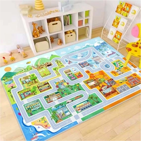 Town car Toy Four Seasons Road map Suitable for Bedroom, Rectangular Washable Non-Slip Kids Rug for Girls Bedroom and Boys Bedroom, Educational Area Rug for Nursery Room Classroom.